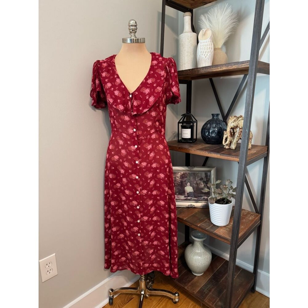 Christy Dawn The Daisy Midi Maroon Pink Floral Dress Women's Size LRG